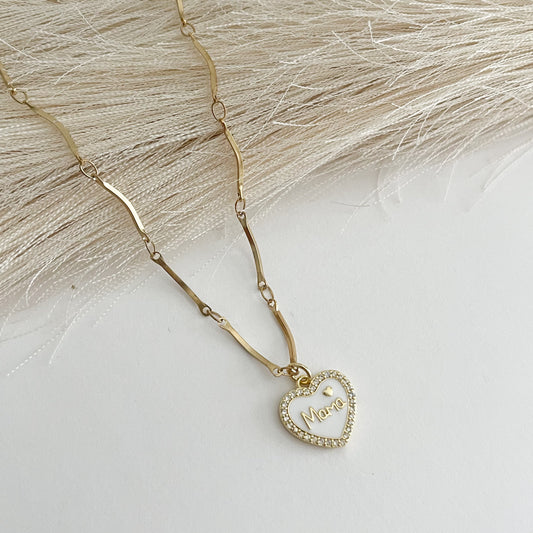 Mamá White Heart Necklace