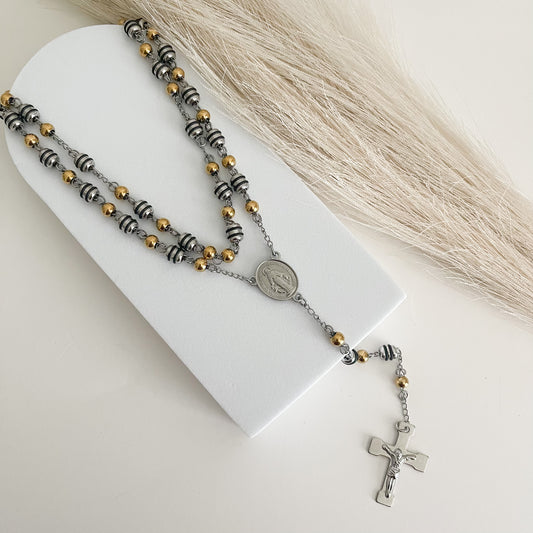 Silver, Gold & Black Rosary for Men