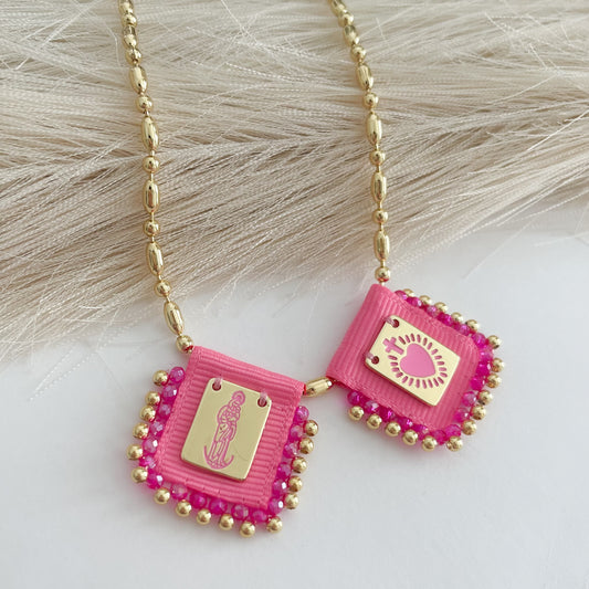 Virgen de la Chinita Scapular Necklace (Pink)