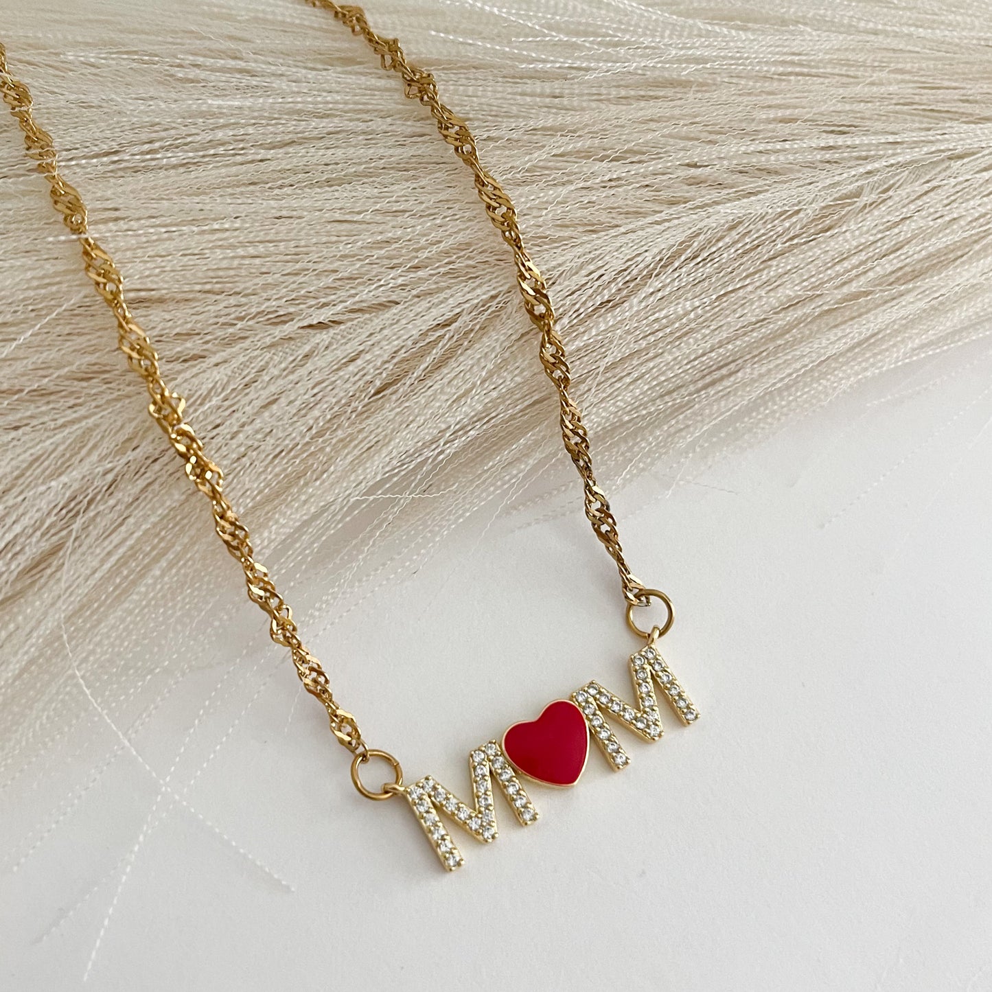 Mom Red Name Necklace