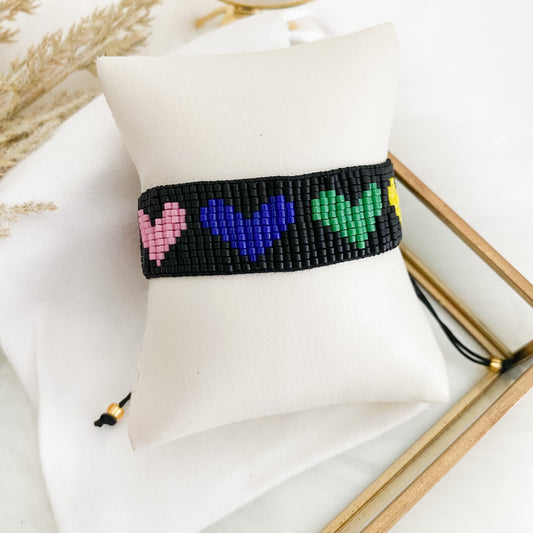 Colorful hearts with black bracelet