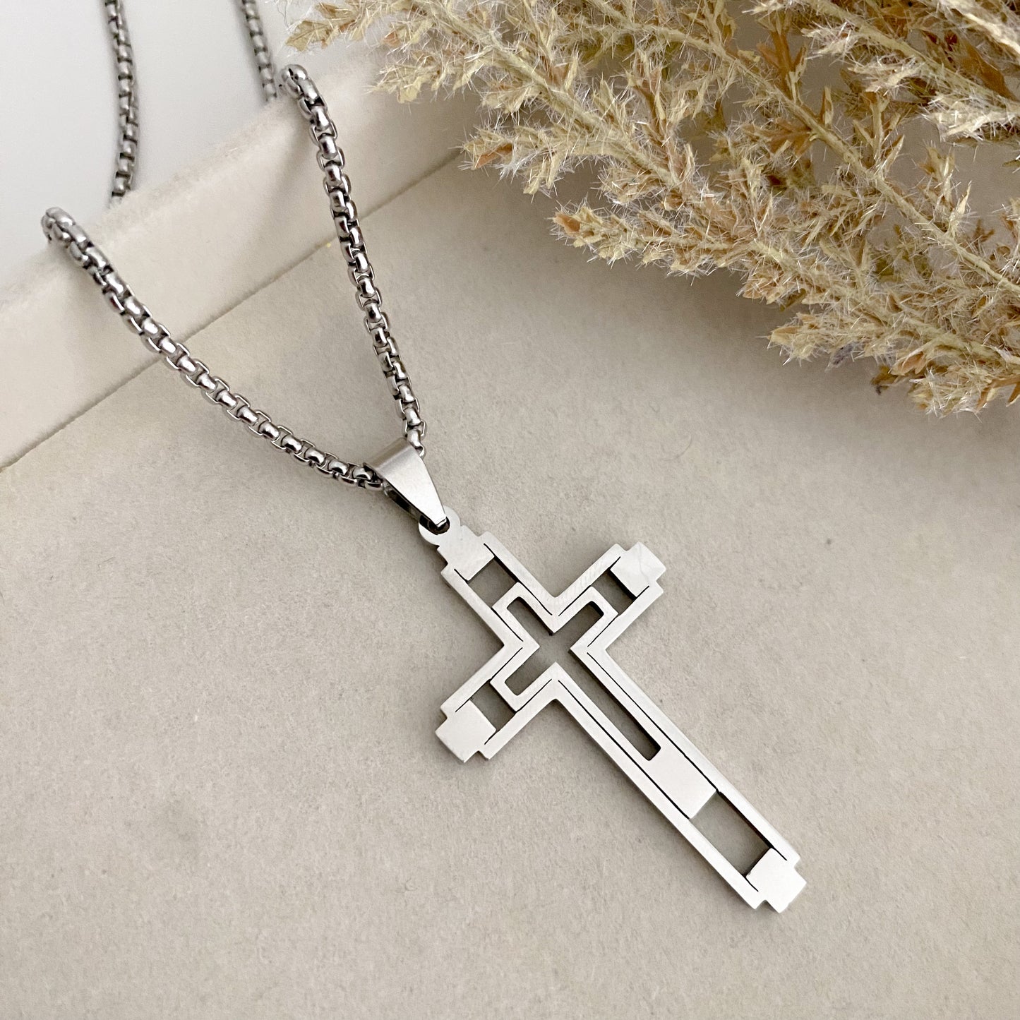 Jesus cross silver necklace