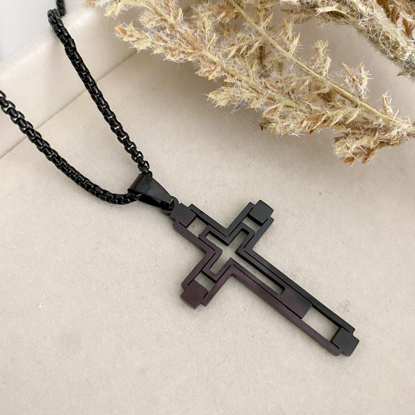 Jesus cross black necklace