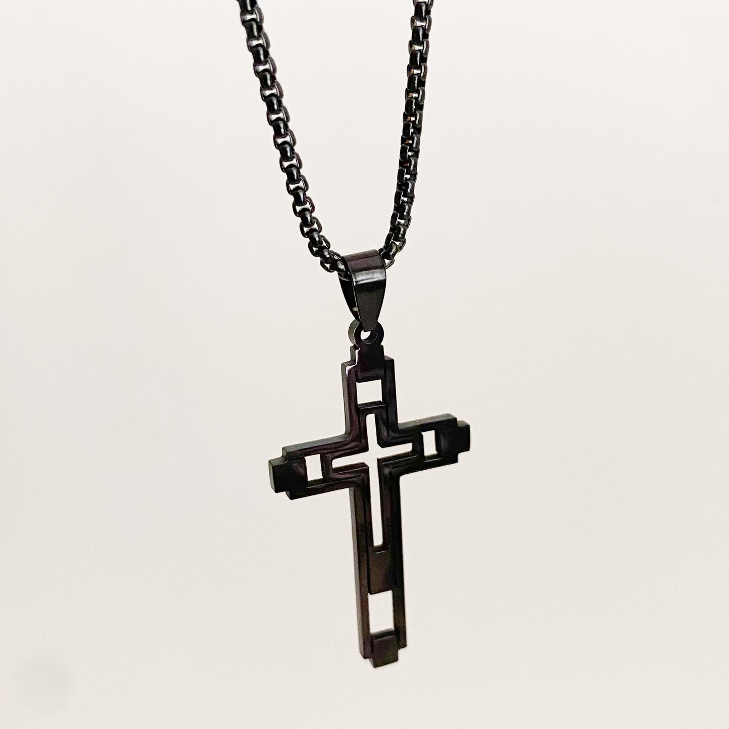 Jesus cross black necklace