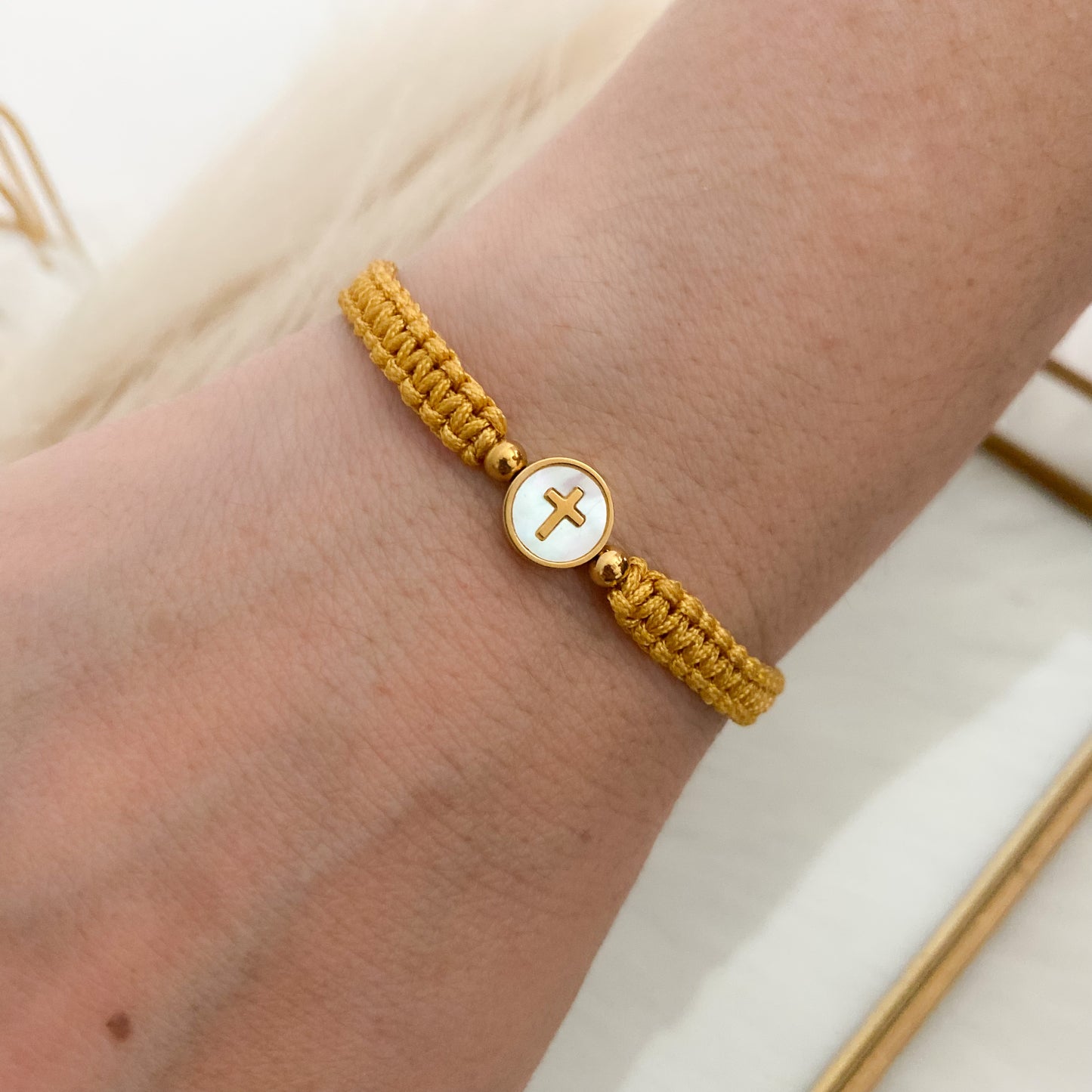 Light Gold Cross Hand Woven Bracelet