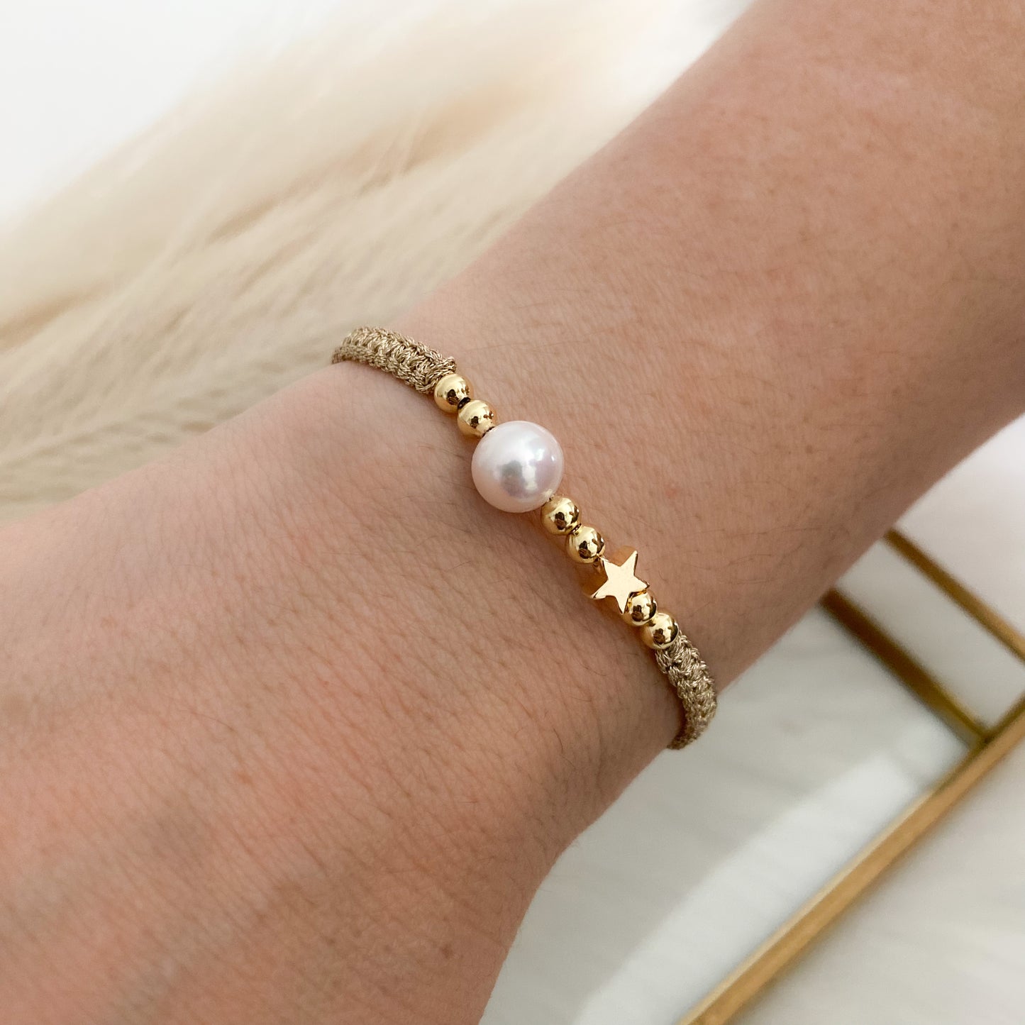 Gold Pearl Hand Woven Bracelet